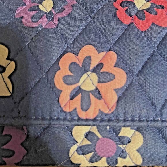 Vera Bradley Retired Floral Quilted Cotton Trifold Wallet Navy Purple Lining EUC - Picture 4 of 10
